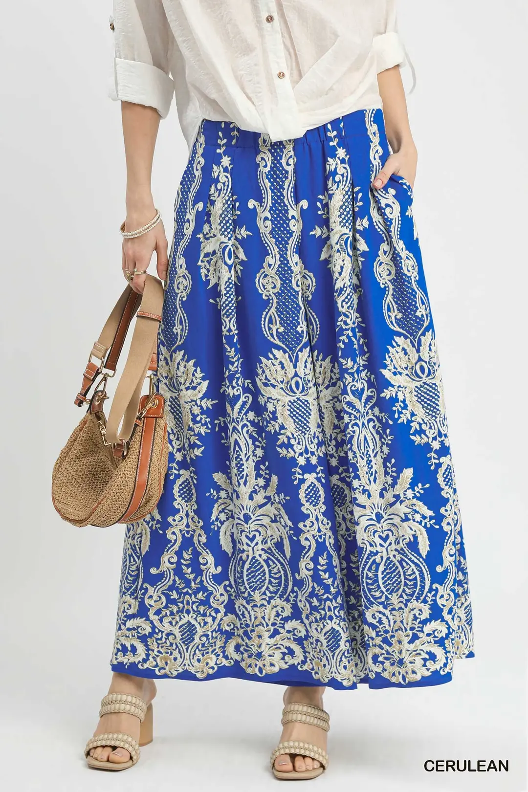 Border Print Wide Leg Pants