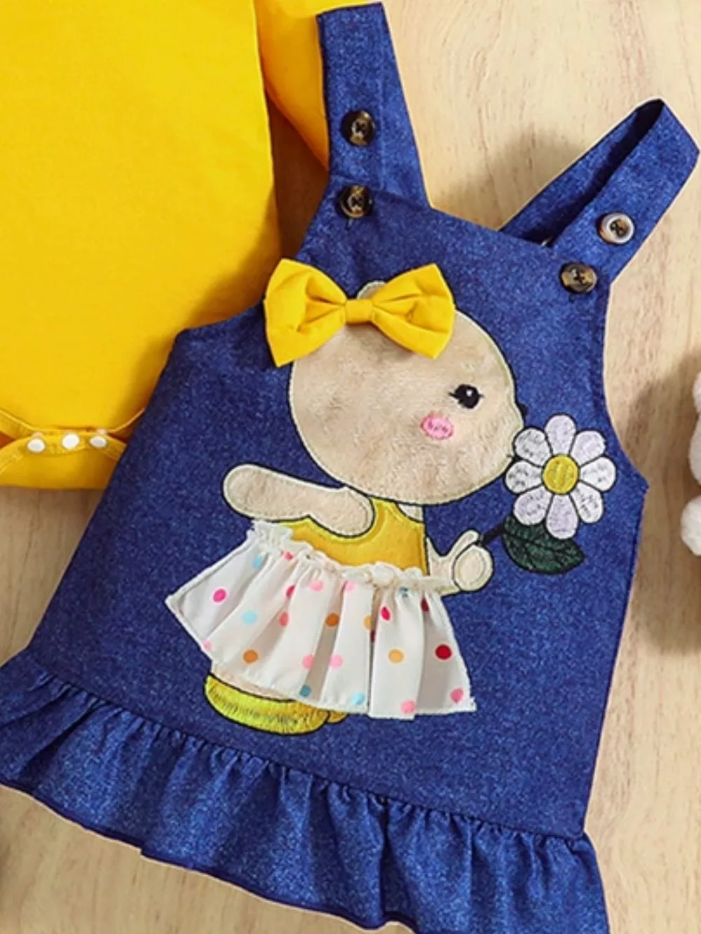 Children's Ruffled Bodysuit and Overall Dress Set with Headband, image 4