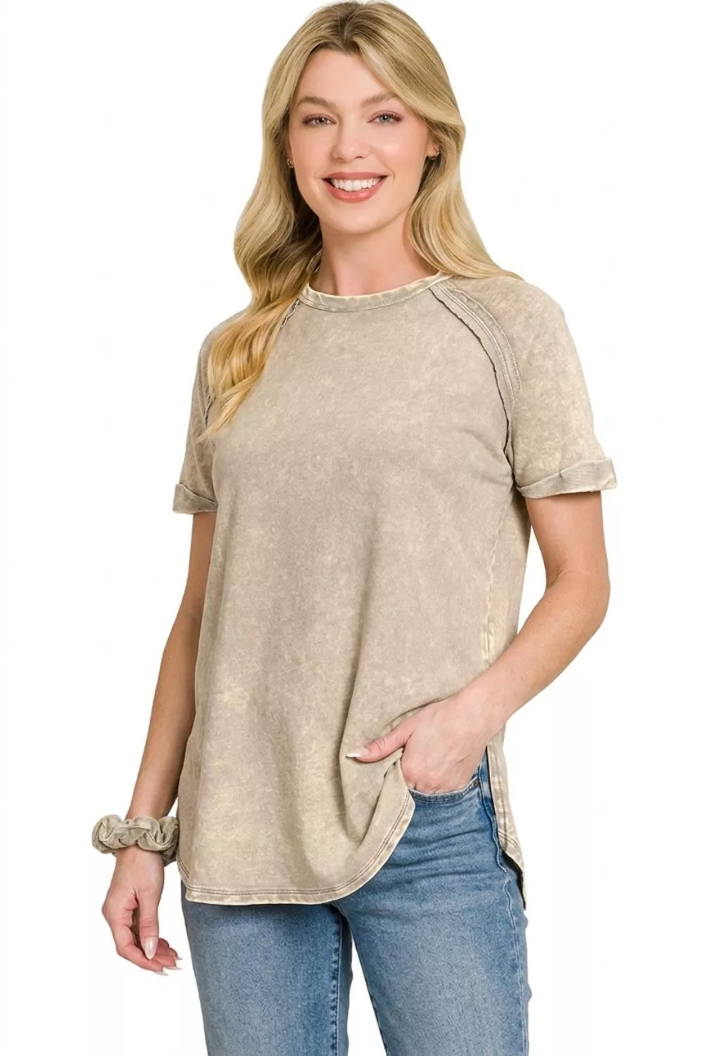 French Terry Washed Curved Hem Top, image 3