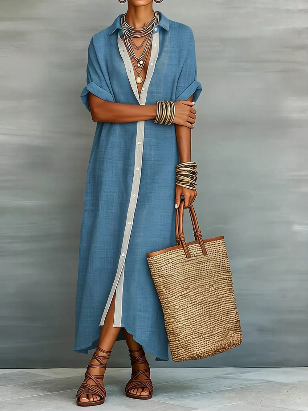 Casual Linen Shirt Dress with Button-Down Front, image 5