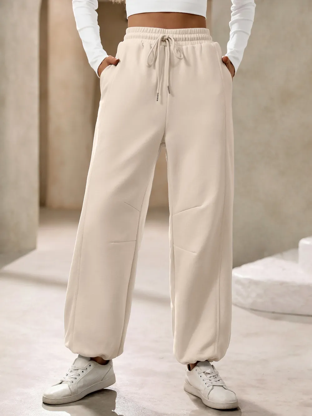 Drawstring Joggers with Pockets, image 2