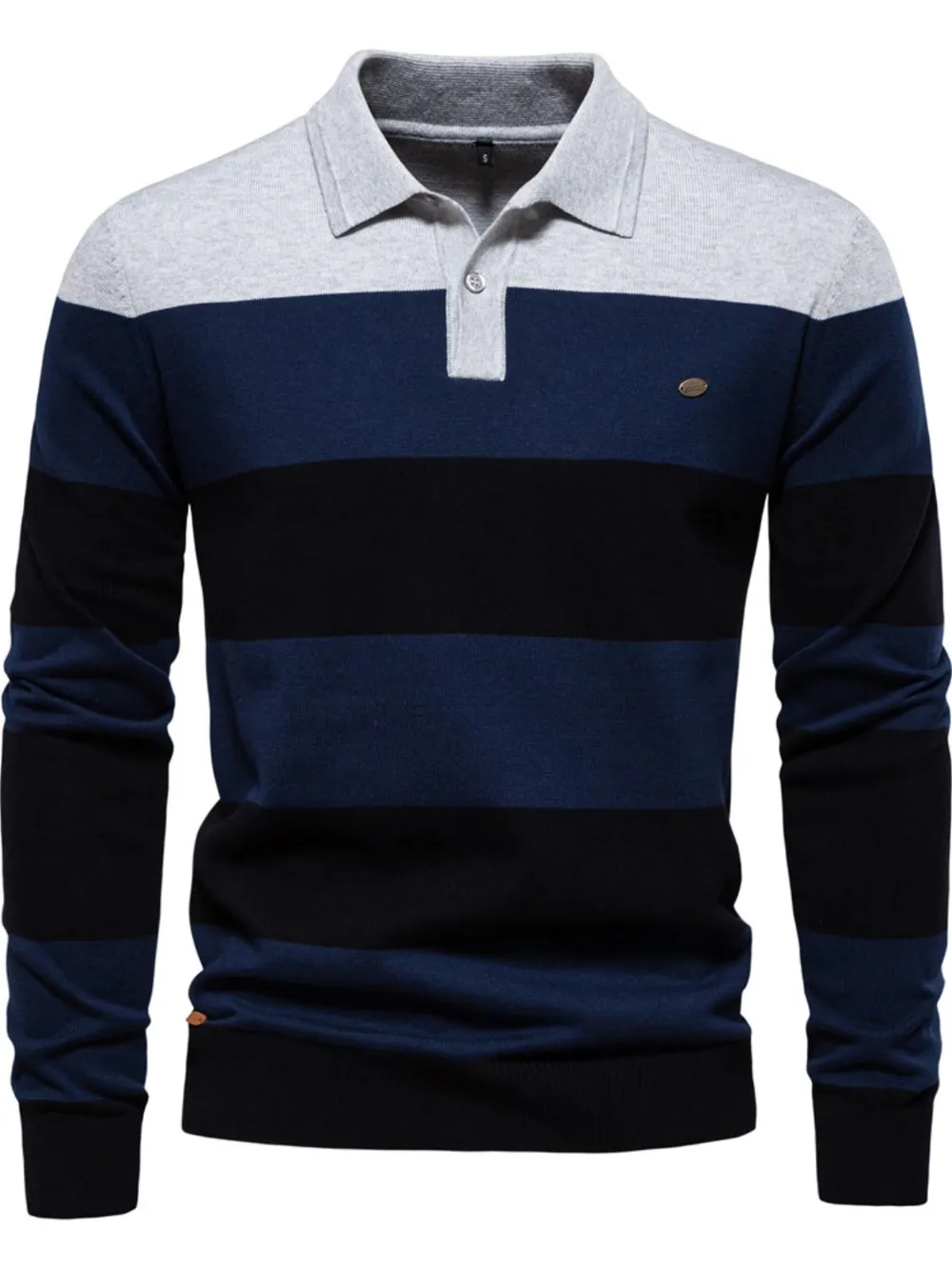 Men's Striped Long Sleeve Knit Polo, image 8