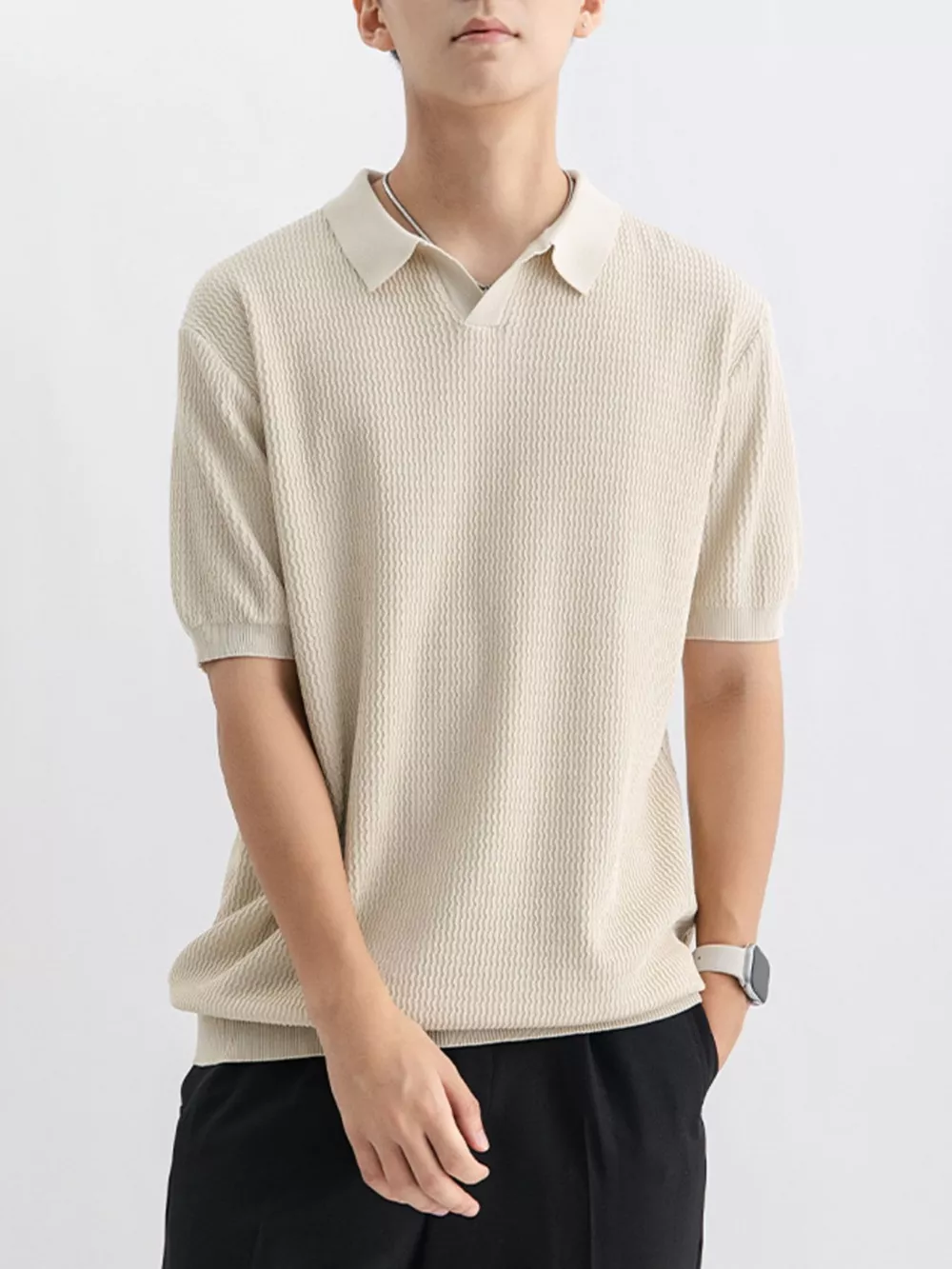 Men's Plus Size Textured Knit Short Sleeve Polo