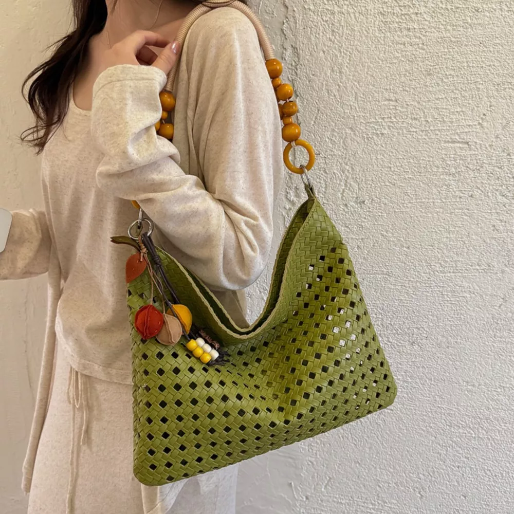 Cutout Shoulder Bag with Beaded Handle, image 5
