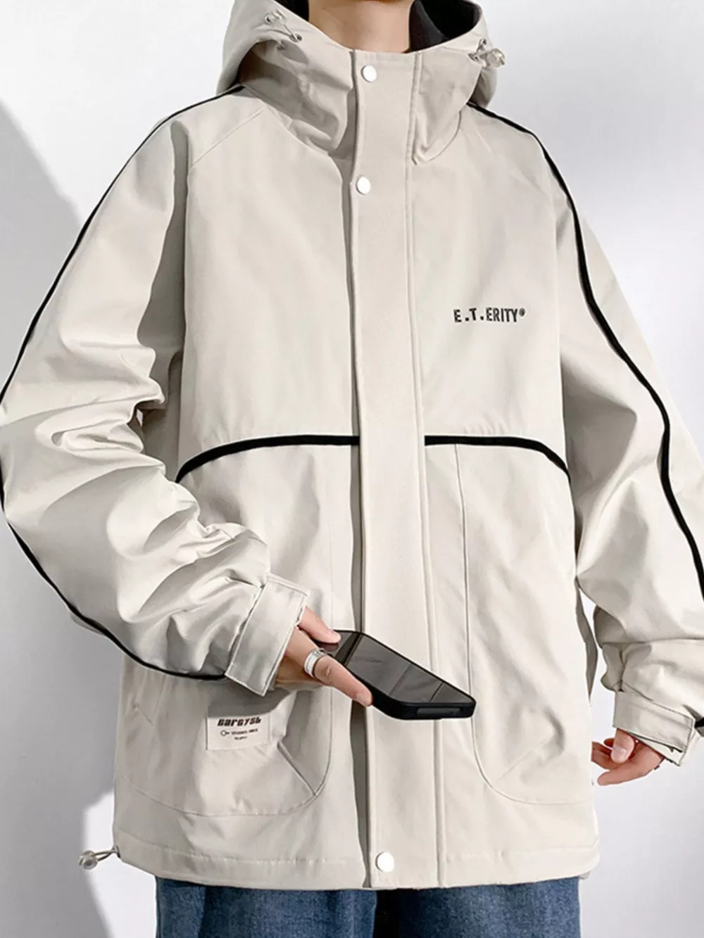 Men's Plus Size Contrast Trim Zip Up Jacket, image 3