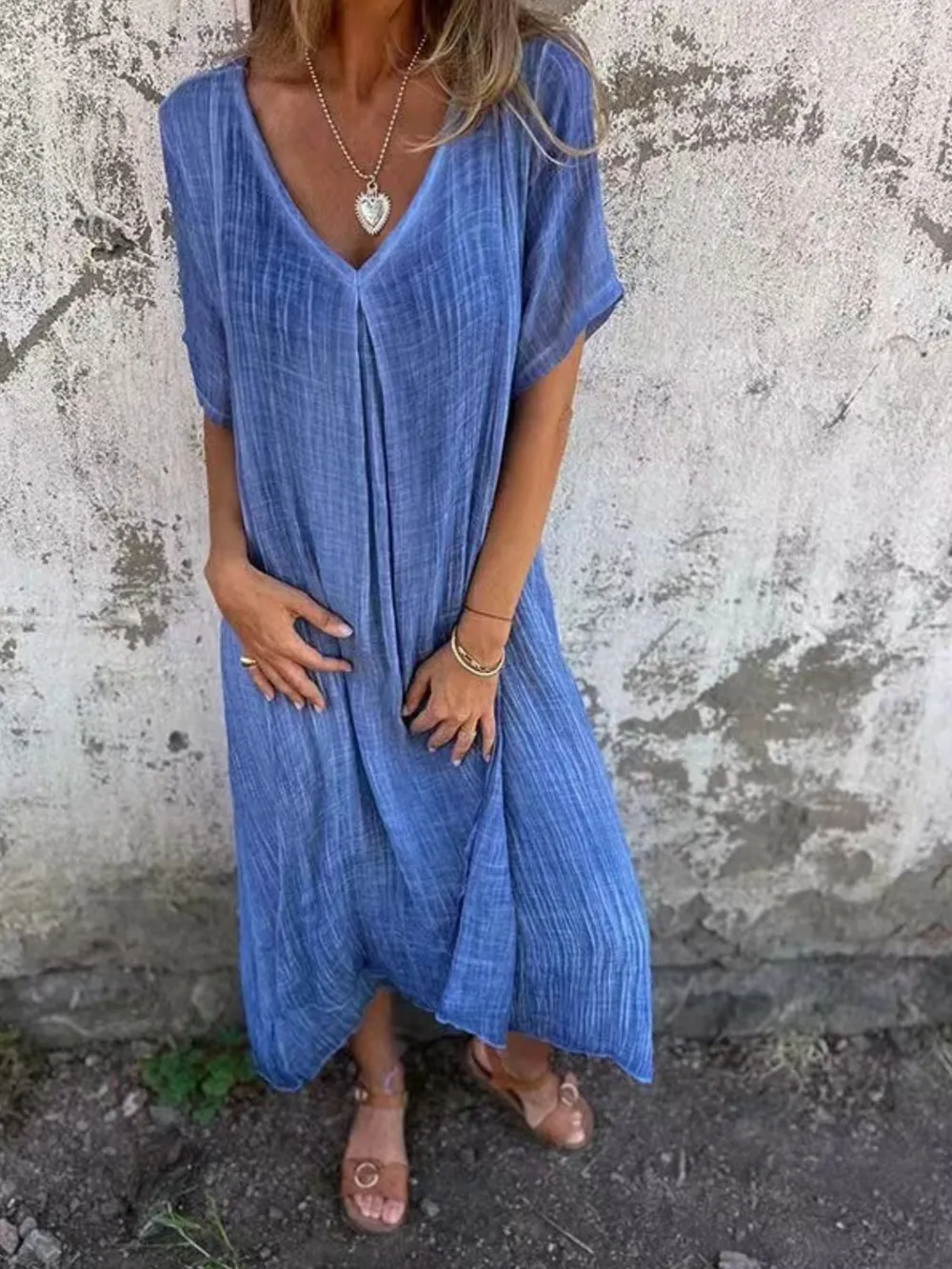 Full Size V-Neck Short Sleeve Midi Dress Plus Size, image 7