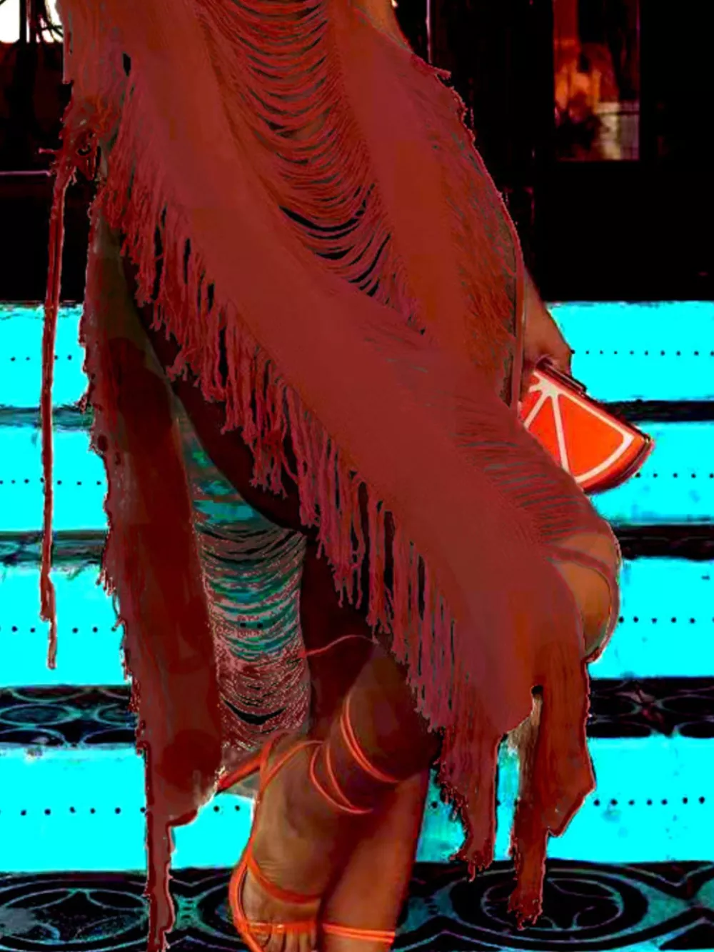 Fringe Split Square Neck Midi Dress, image 12