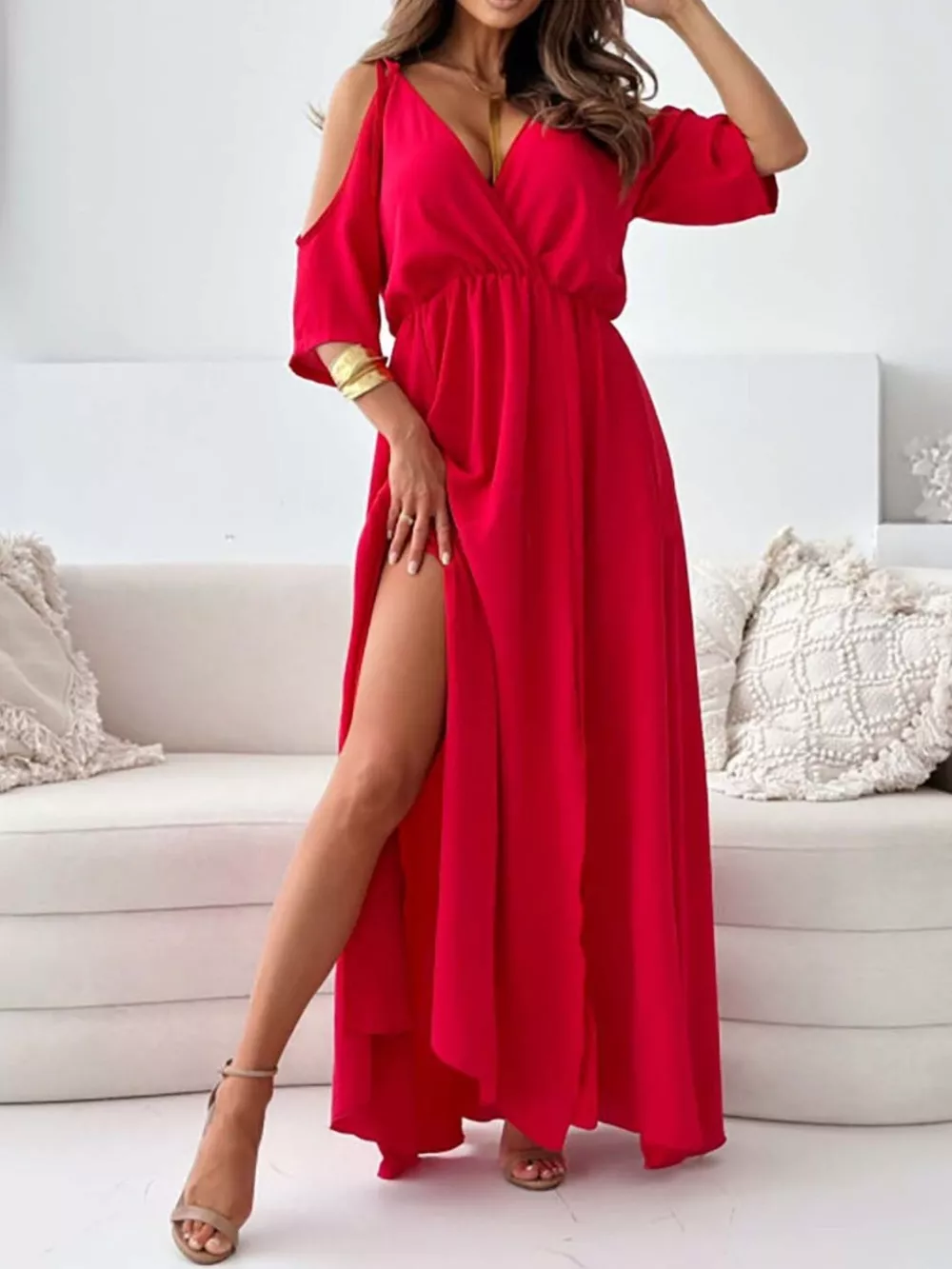 Slit Cold Shoulder Maxi Dress, image 3