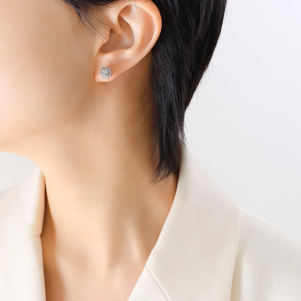 Titanium Steel Rose Stud Earrings, image 6