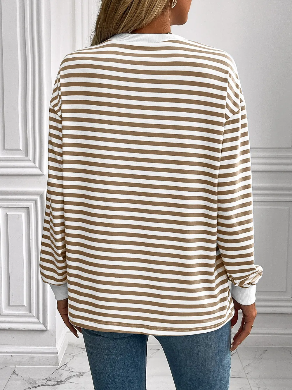 Striped Round Neck Long Sleeve Sweatshirt, image 6