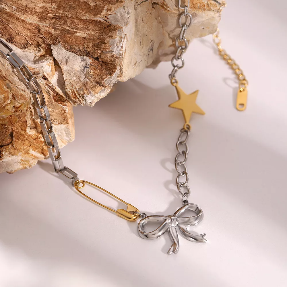 Two-Tone Bow Star Necklace, image 3
