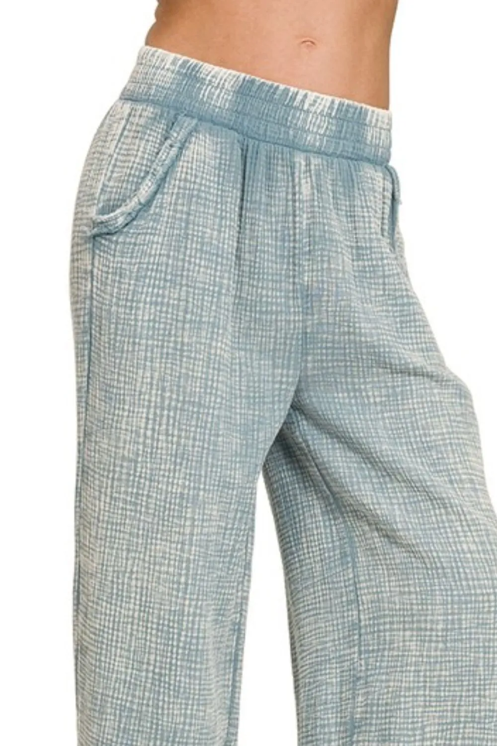 Washed Double Gauze Elastic Band Waist Pants, image 3