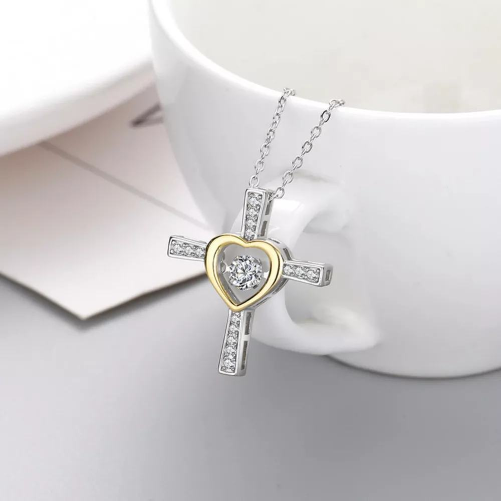 925 Sterling Silver Heart Cross Necklace