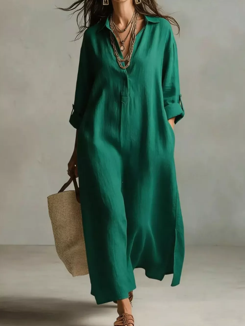 Full Size Casual Midi Shirt Dress Plus Size, image 11