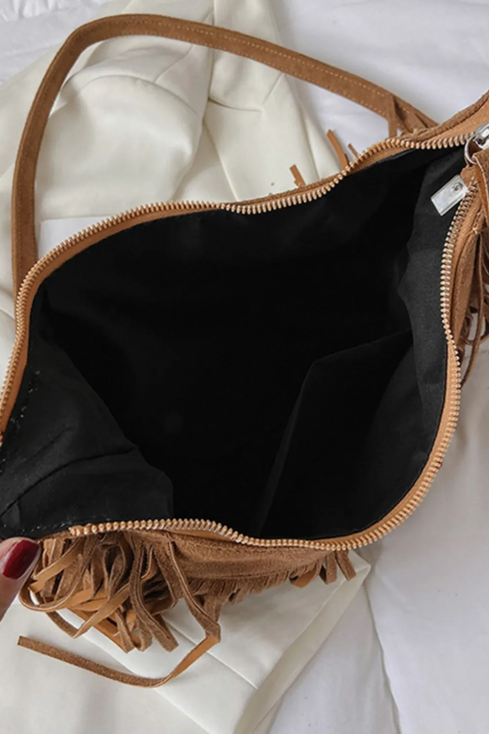 Suede Fringe Adjustable Strap Shoulder Bag, image 7