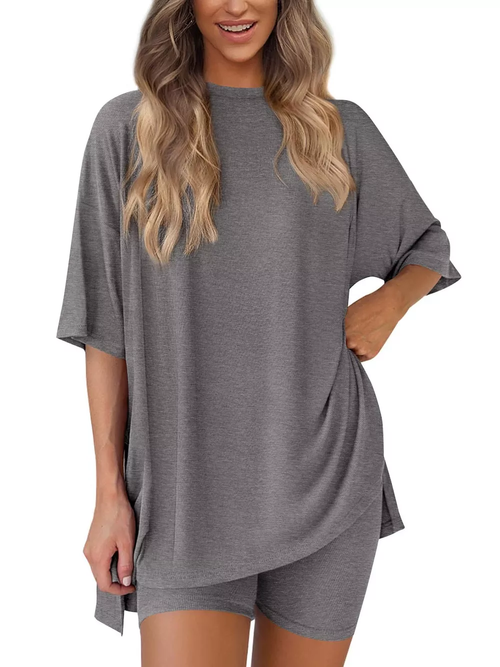 Full Size Relaxed Fit Round Neck Top and Shorts Two-Piece Set Plus Size, image 6