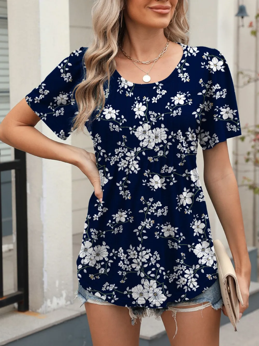Floral Round Neck Short Sleeve Top, image 16