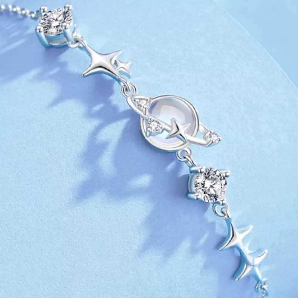 925 Sterling Silver Zircon Star Adjustable Bracelet, image 3