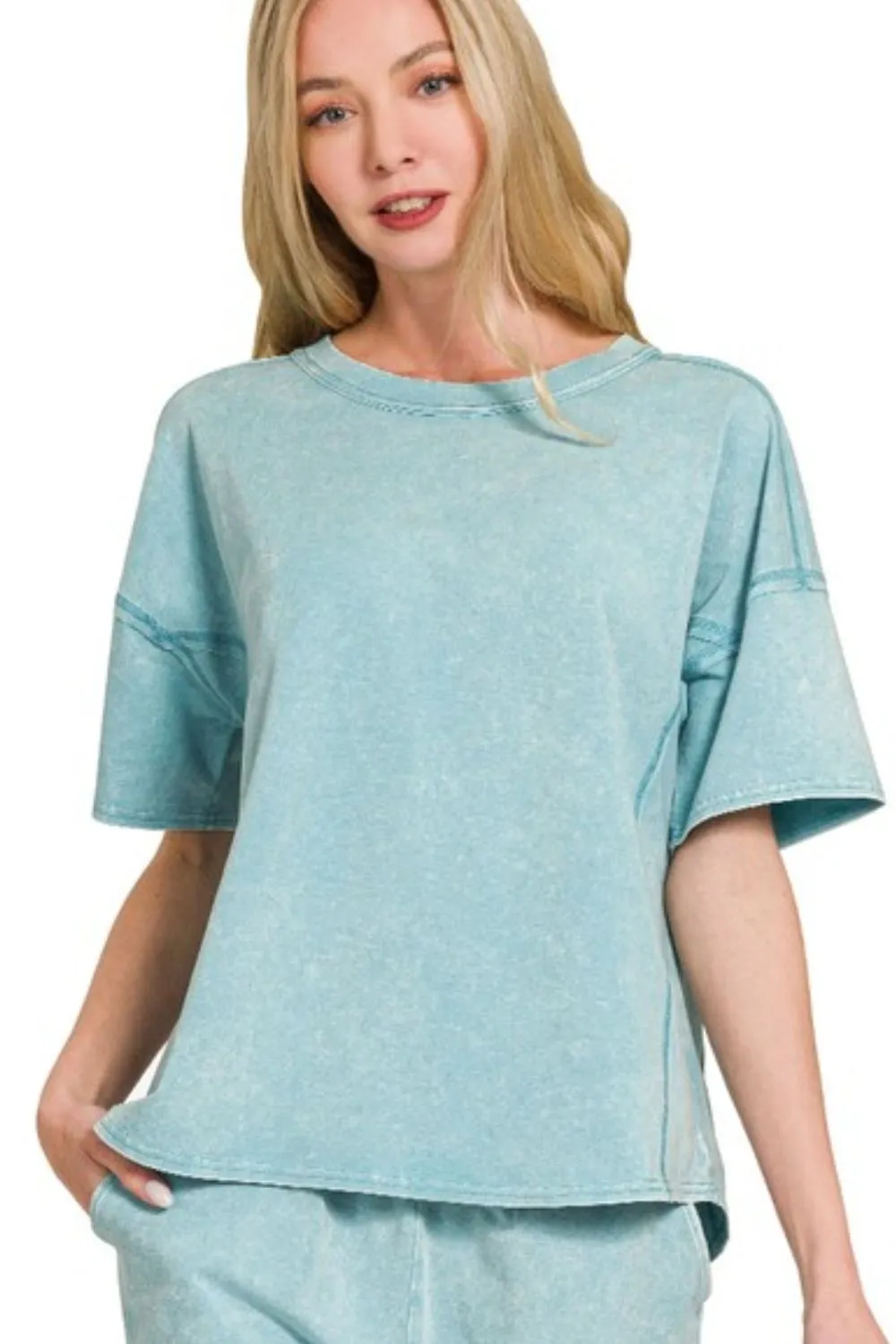 Acid Washed Short Sleeve Tee & Shorts Set, image 2