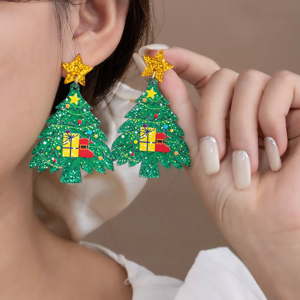 Acrylic Christmas Tree Earrings, image 2