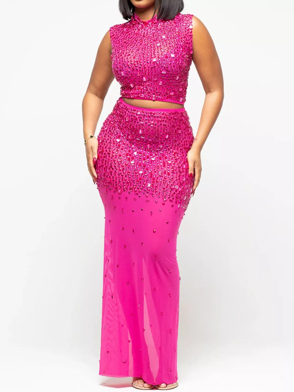 Rhinestone Sleeveless Top and Skirt Set, image 2