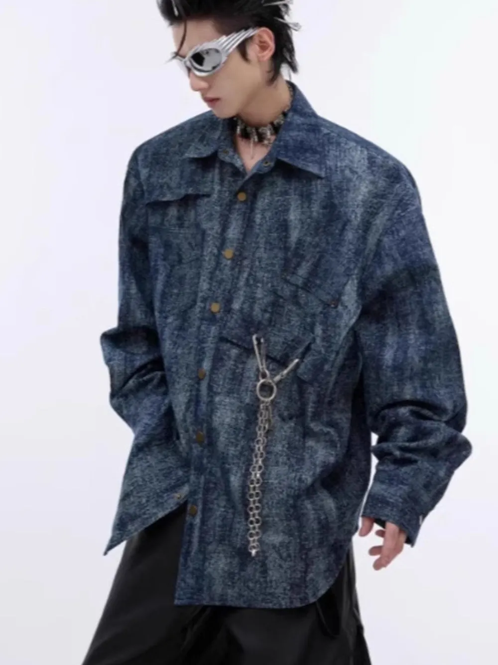 Men's Full Size Oversized Button Up Denim Shirt Plus Size, image 2