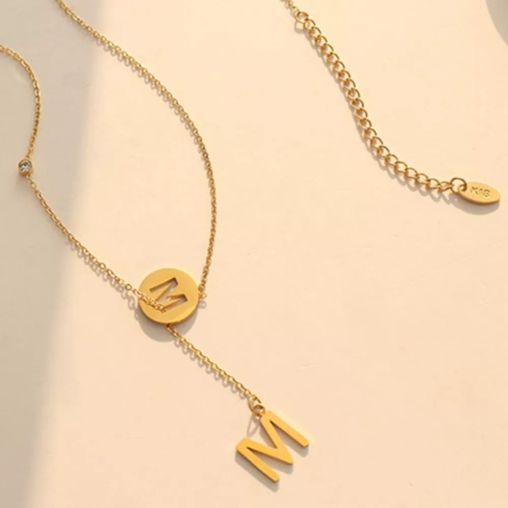 18K Gold-Plated Titanium Steel Letter Pendant Necklace, image 5