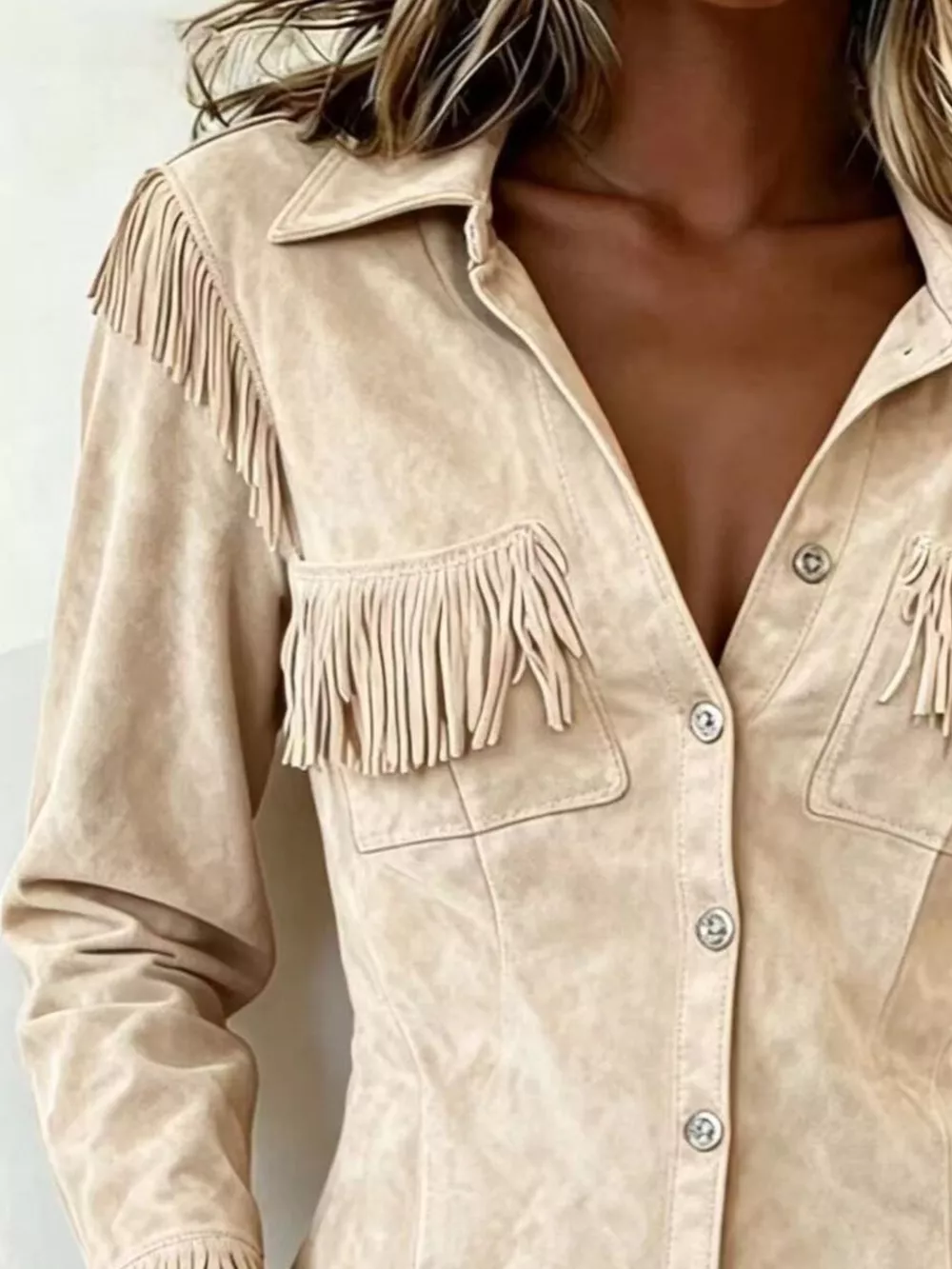 Full Size Fringed Snap Down Jacket Plus Size, image 2