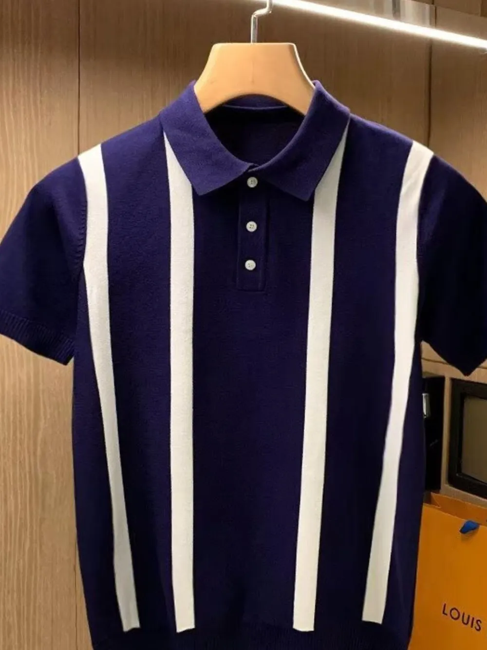 Men's Full Size Striped Short Sleeve Polo Plus Size, image 2