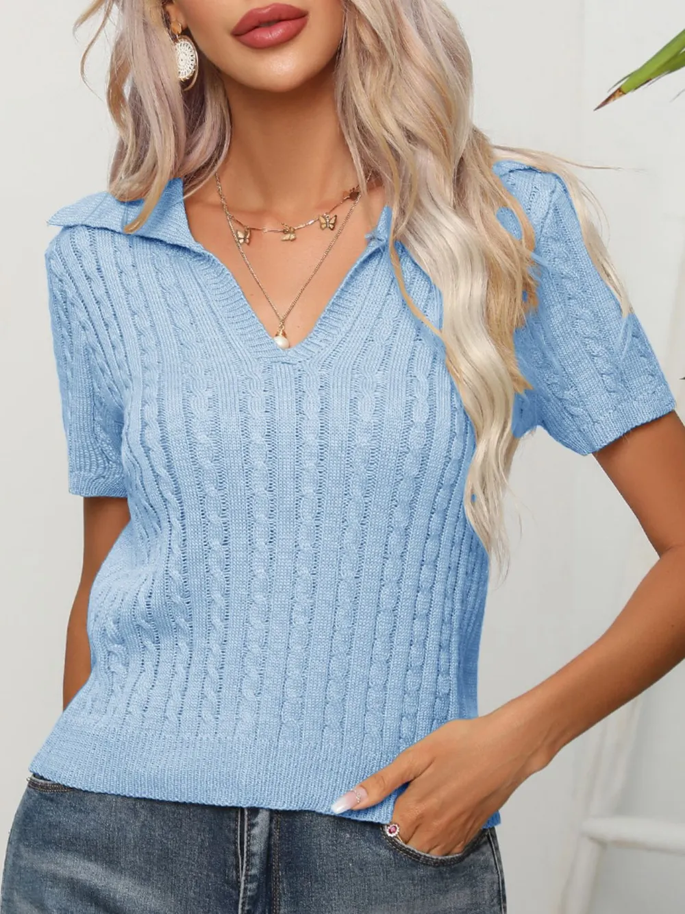 Cable Knit Short Sleeve Top, image 12