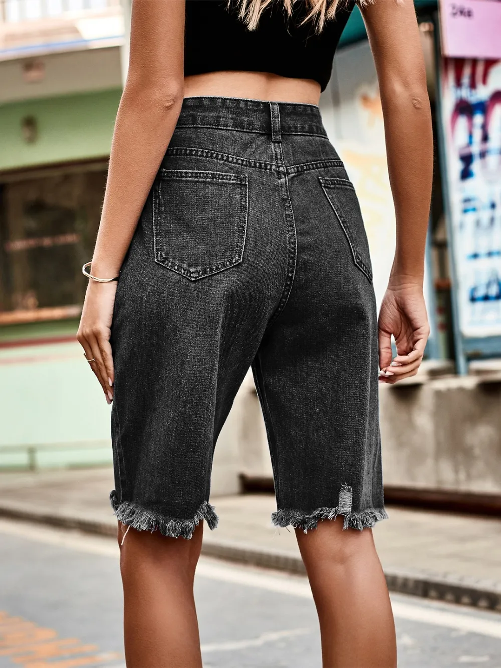 Raw Hem Denim Shorts, image 3