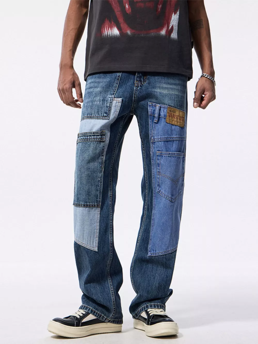 Men's Patchwork Relaxed Fit Jeans, image 5
