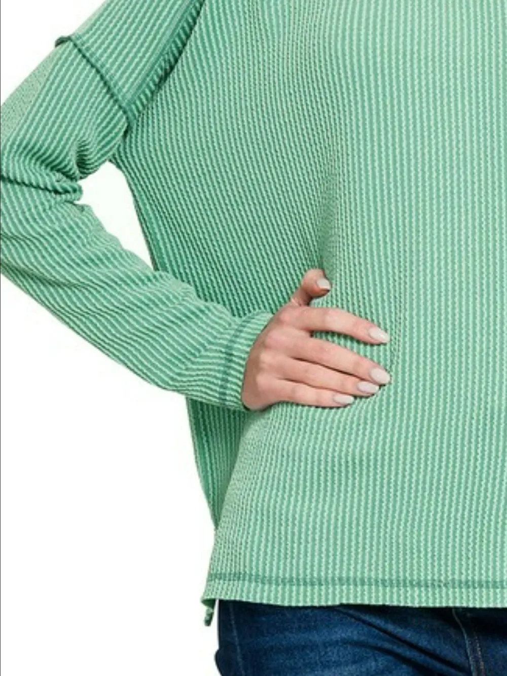 Exposed Seam Long Sleeve Corded Rib Knit Top, image 2