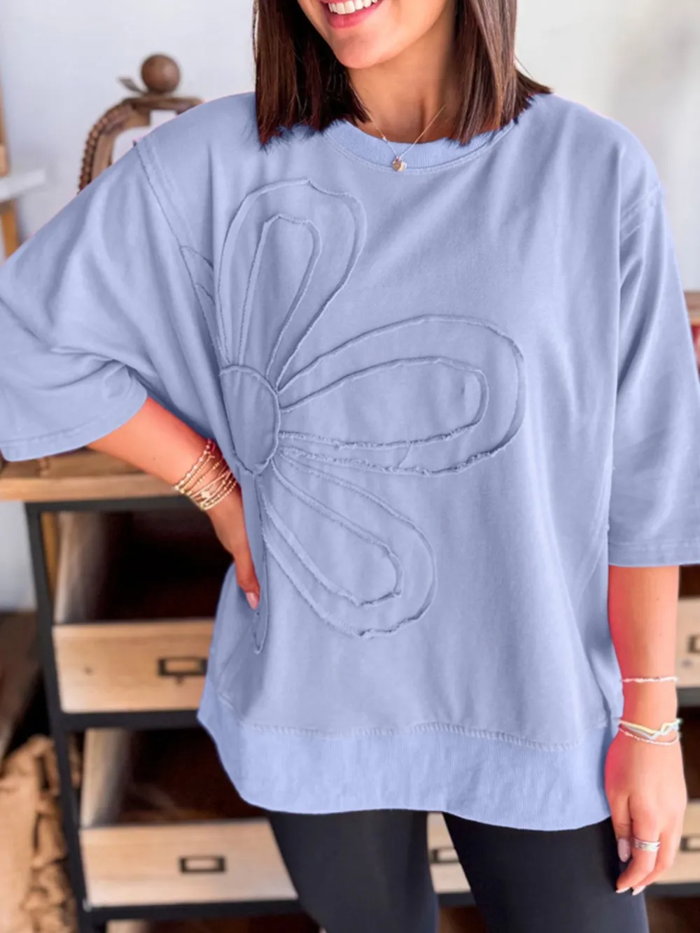 Flower Oversized Round Neck T-Shirt, image 2