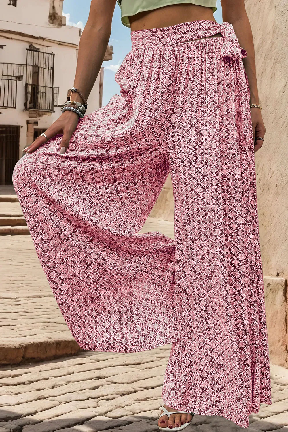 Printed Tied Wide Leg Pants, image 3