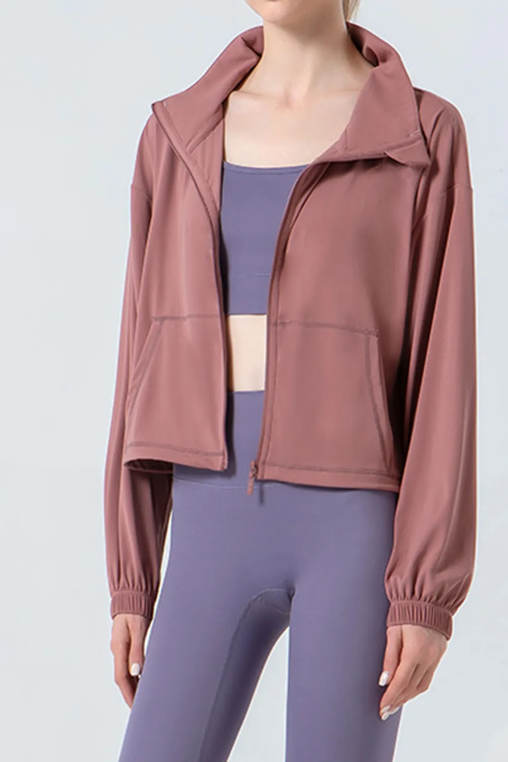 Drawstring Zip Up Dropped Shoulder Active Outerwear, image 3