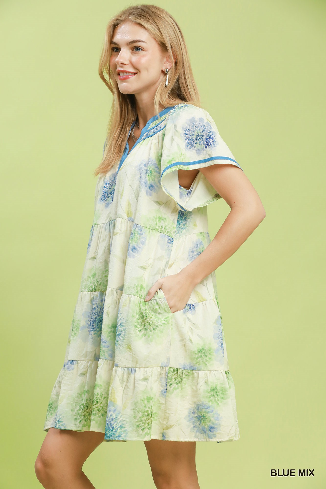 Floral Print Contrast Trim Tiered Babydoll Dress, image 2