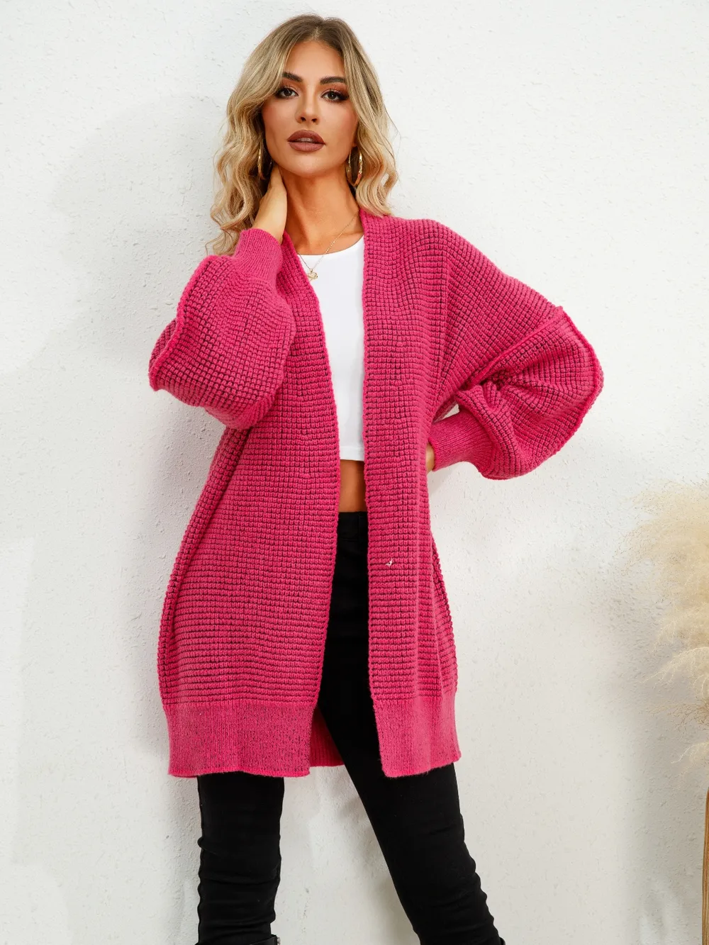 Open Front Dropped Shoulder Cardigan, image 5