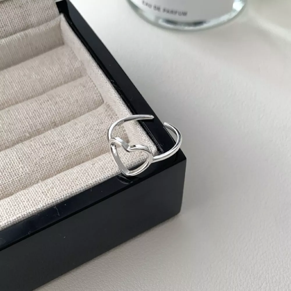925 Sterling Silver Heart Open Ring, image 4