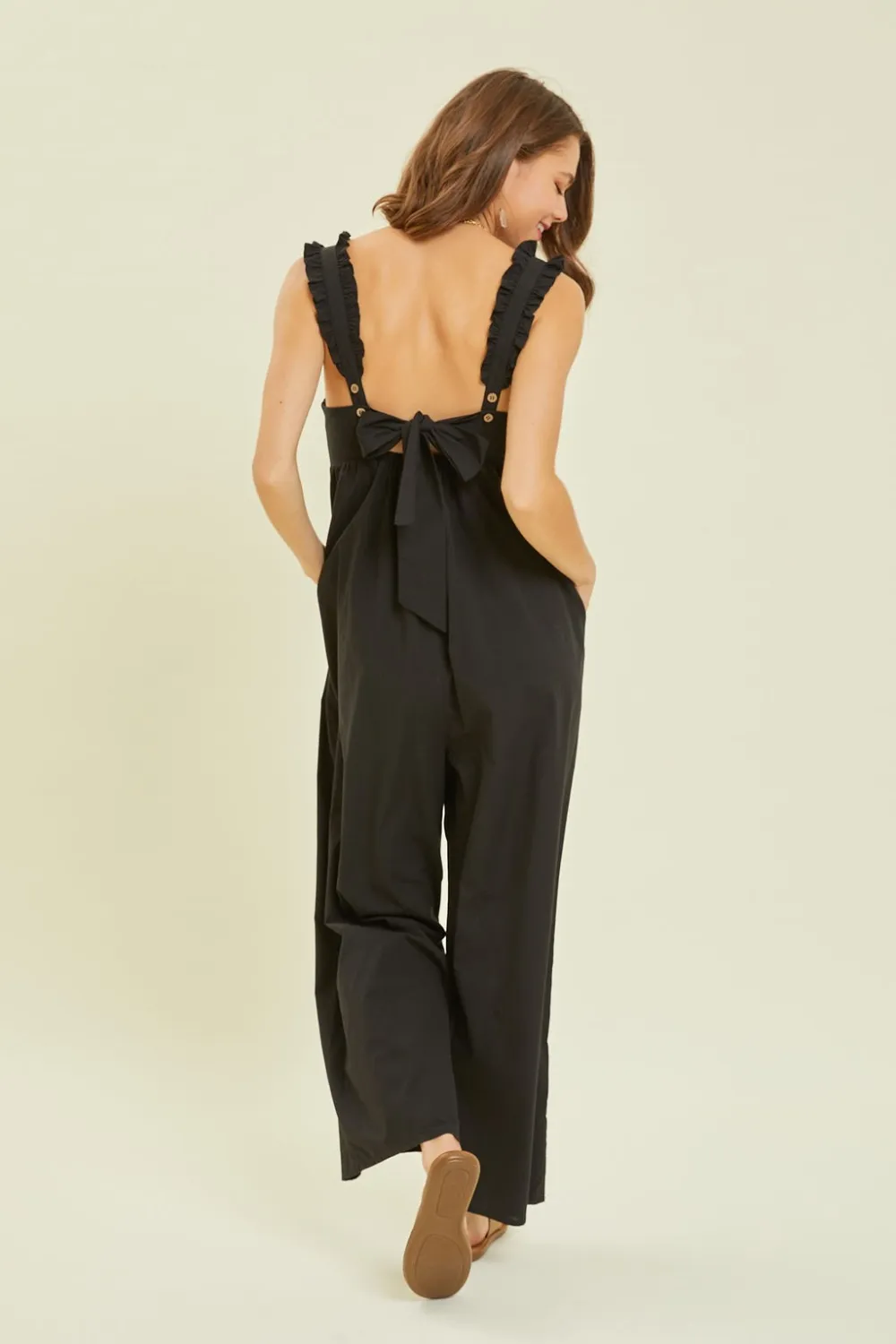 Full Size Ruffled Strap Back Tie Wide Leg Jumpsuit, image 2