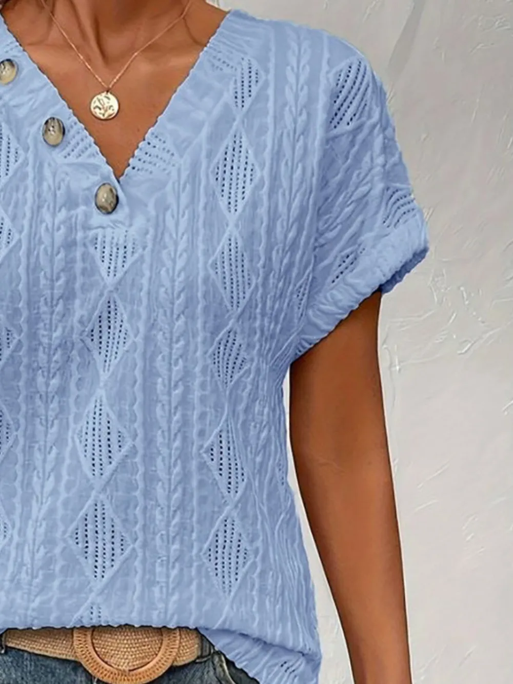 Textured V-Neck Short Sleeve Top, image 8