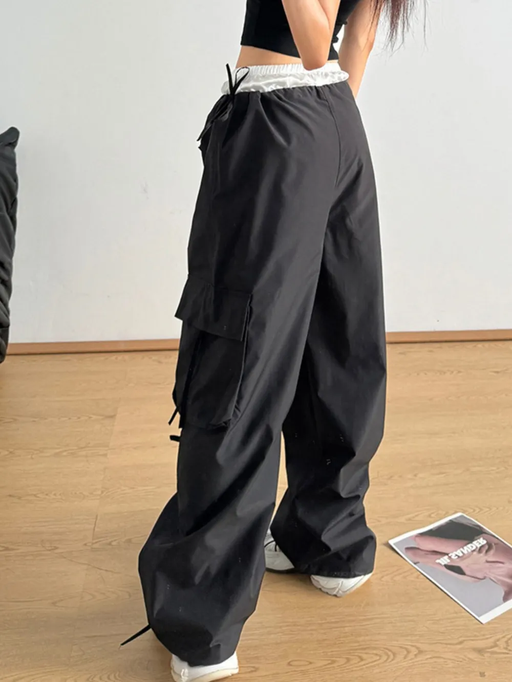 Cargo Wide Leg Pants with Bow Tie Details, image 10