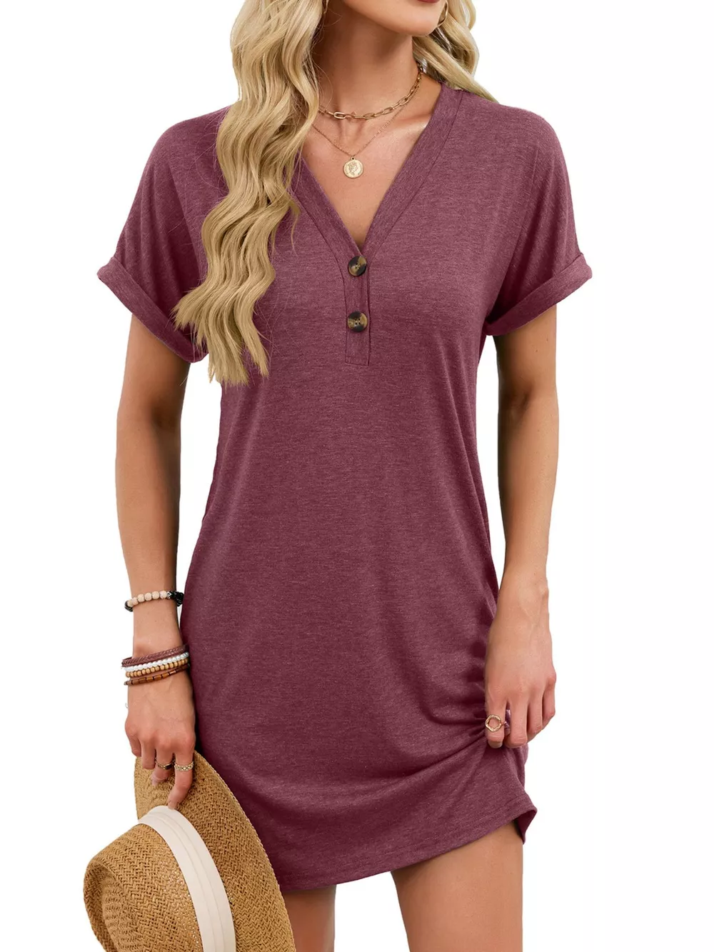 Casual V-Neck Short Sleeve T-Shirt Dress, image 2
