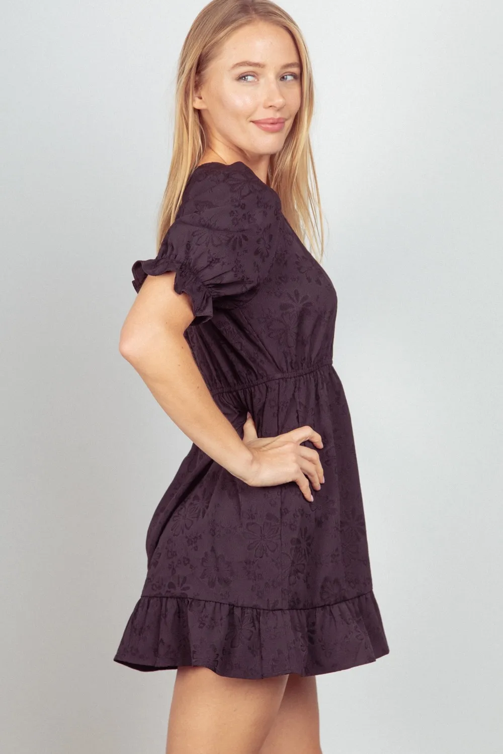 Floral Textured Woven Ruffled Mini Dress, image 3