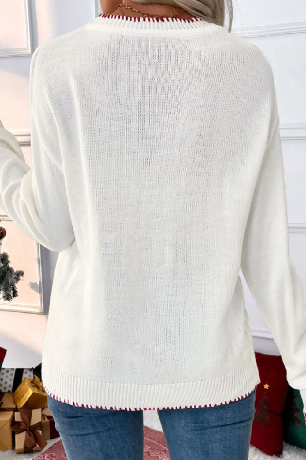 Bow Round Neck Drop Shoulder Sweater, image 5