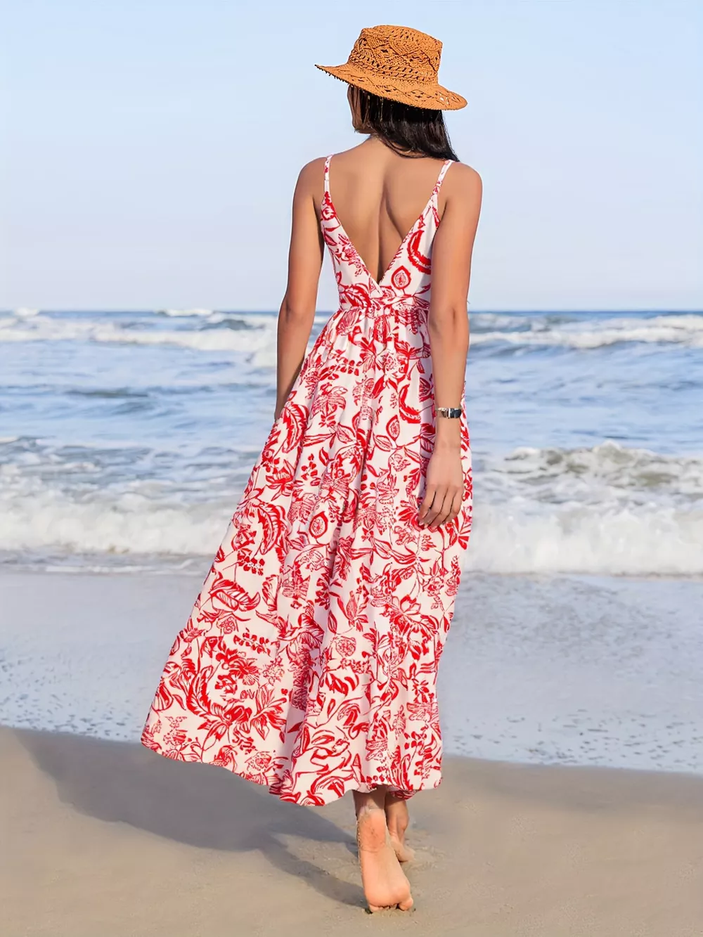 Printed Spaghetti Strap Midi Dress, image 2