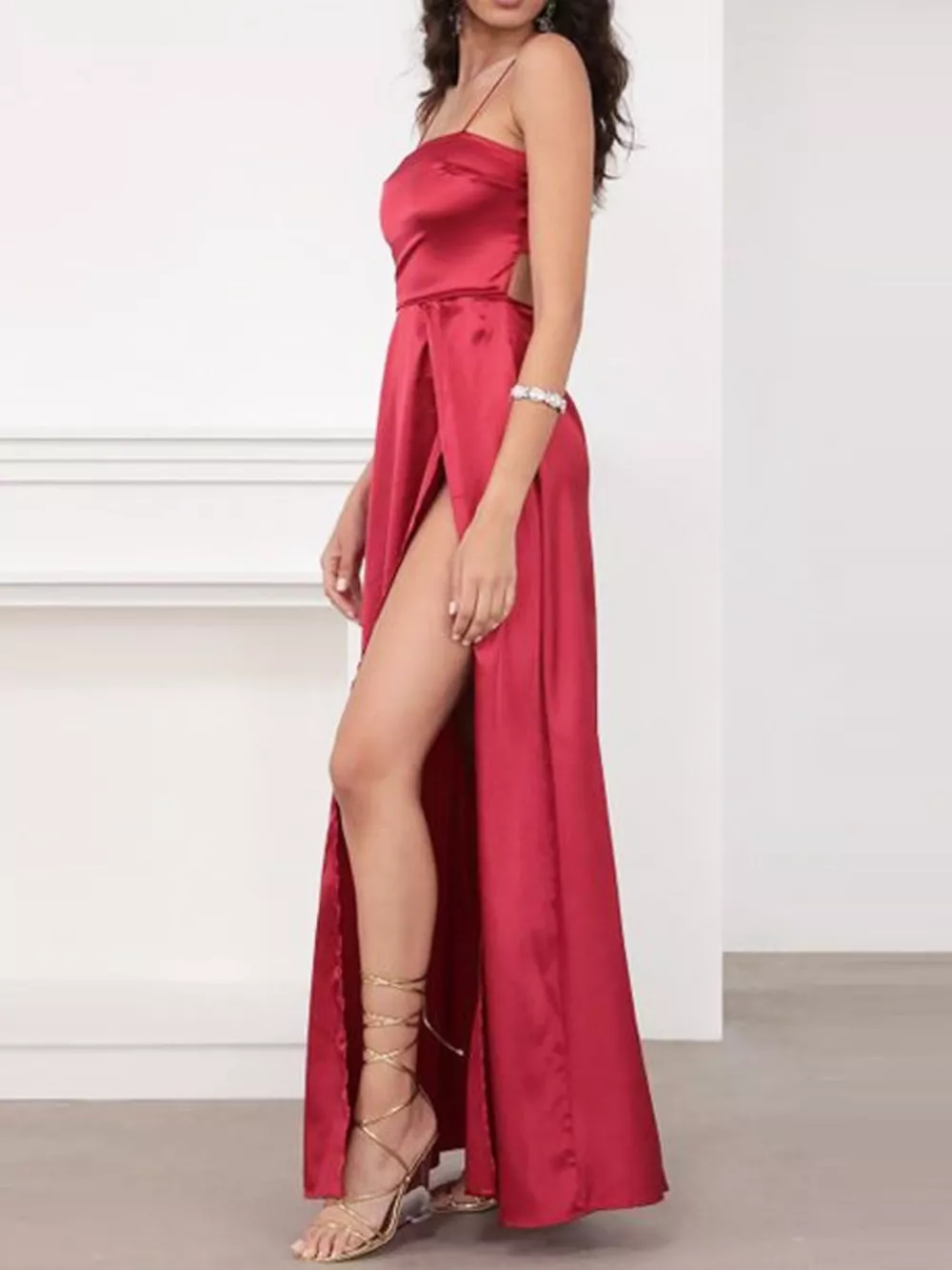 Spaghetti Strap High-Slit Maxi Dress, image 12
