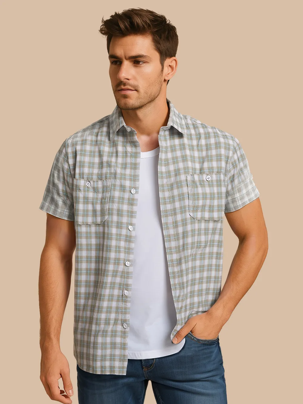 Men's Plus Size Button Down Plaid Short Sleeve Shirt, image 2