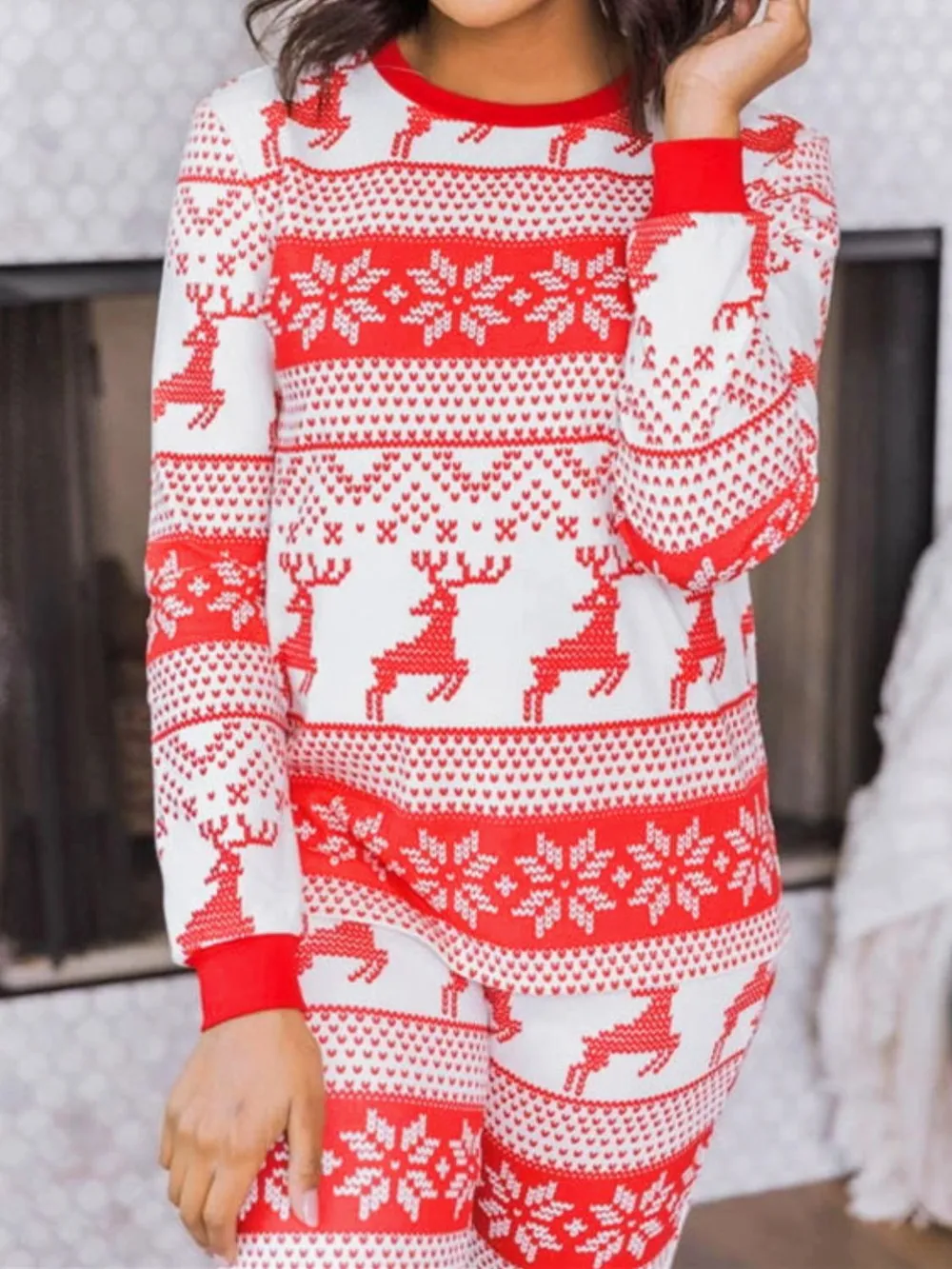 Full Size Christmas Element Round Neck Top and Pants Set, image 3