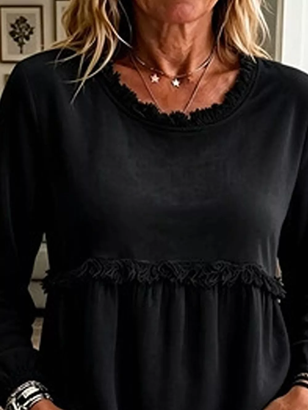 Velvet Fringe Long Sleeve Blouse, image 5